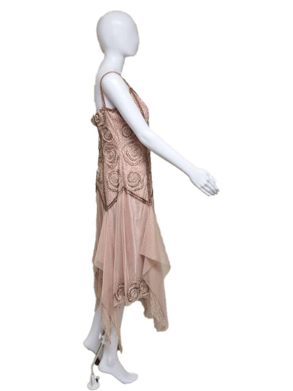 Vint. SUE WONG Nocturne 20s Style Beaded & Embroidered Dress w/ Matching Scarf - Picture 4 of 8